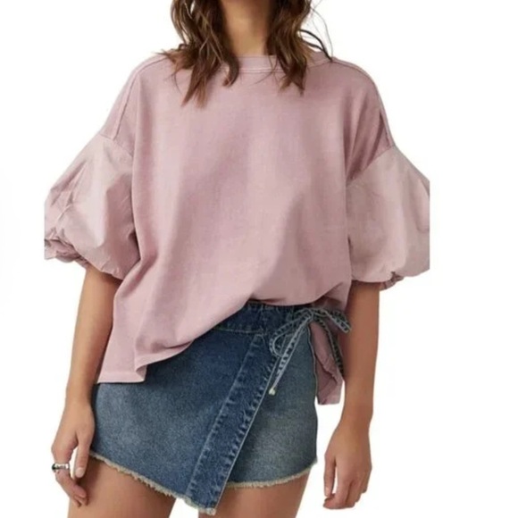 We The Free Tops - WE THE FREE Blossom Tee in Mauve Oversized Tee with Balloon Short Sleeve Medium